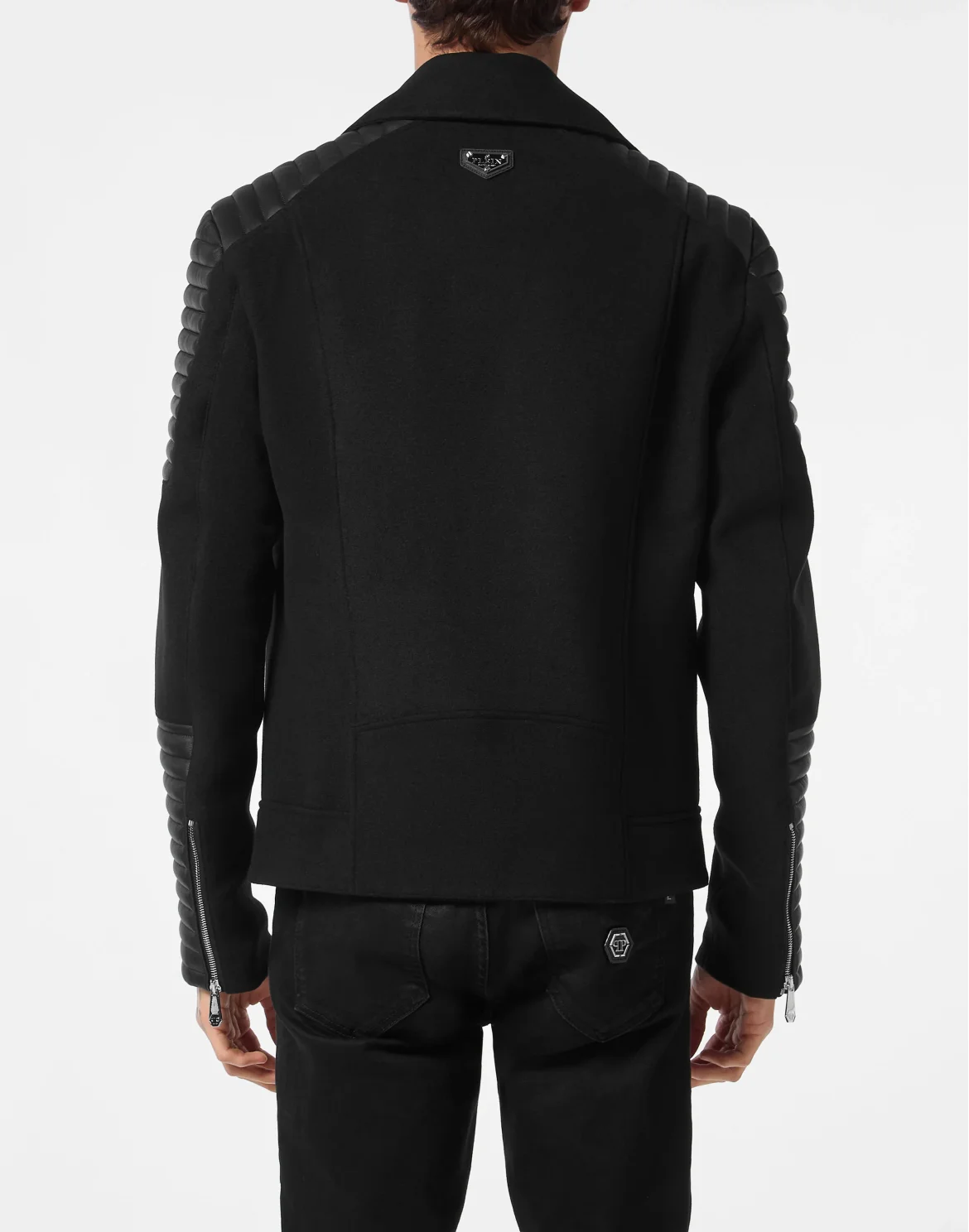 Wool Biker Jacket with Leather Inserts, цвет: Черный