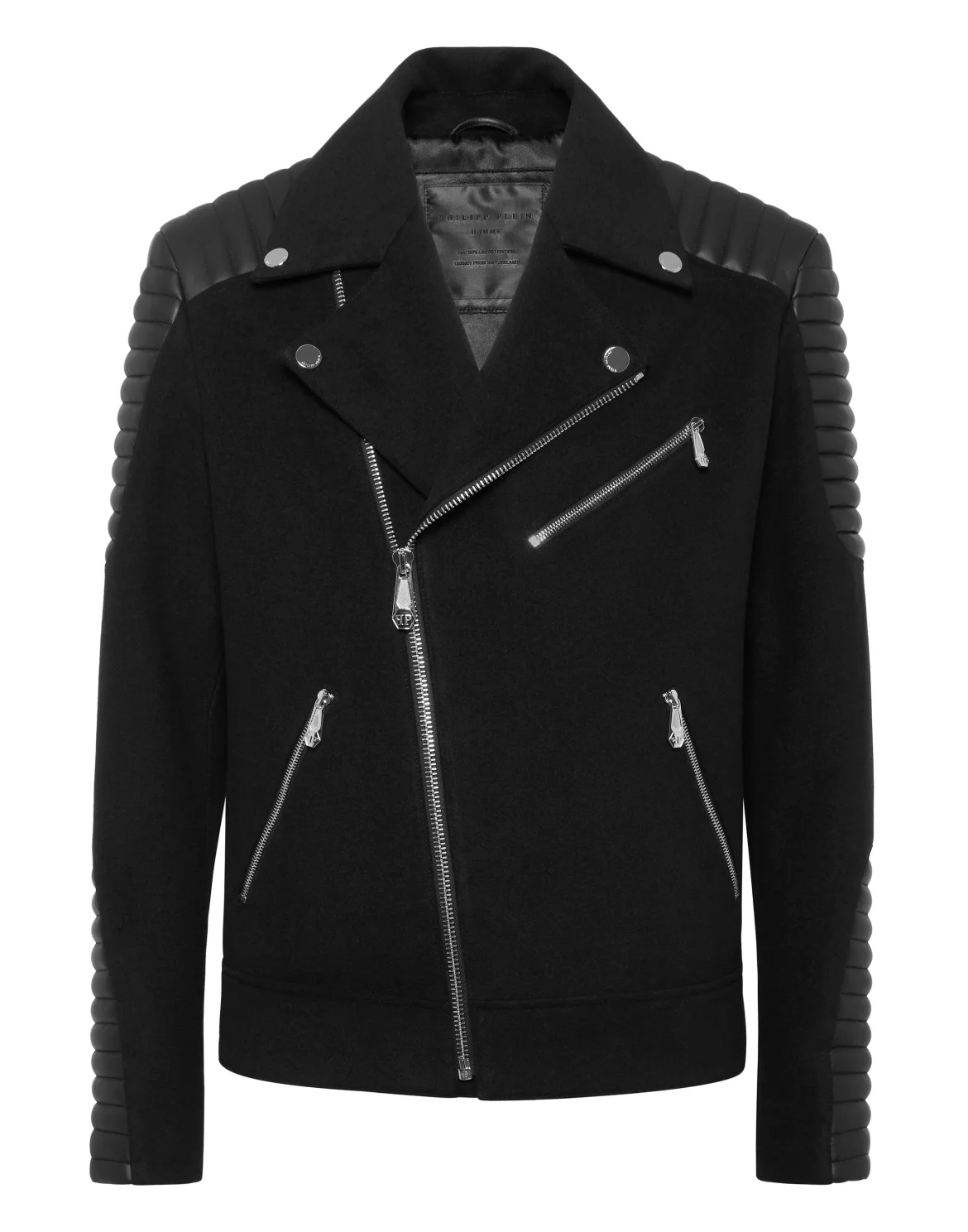 Wool Biker Jacket with Leather Inserts, цвет: Черный