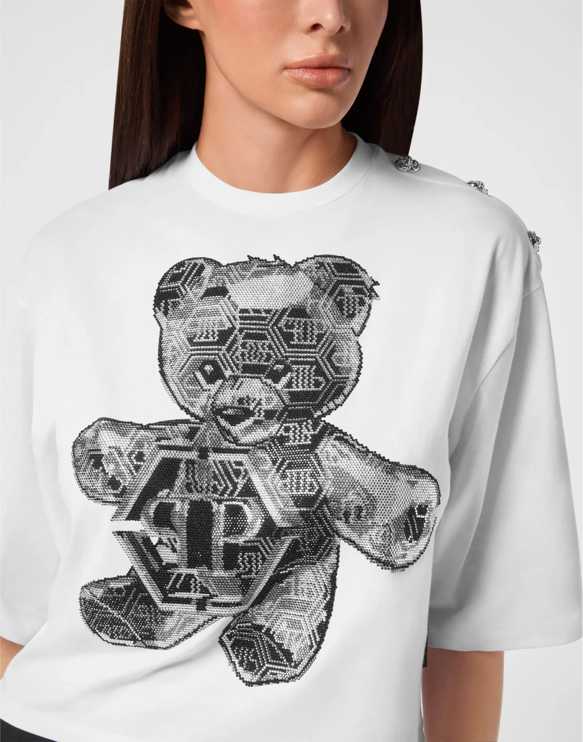 Cropped Round Neck T-Shirt 3D Teddy, цвет: Белый