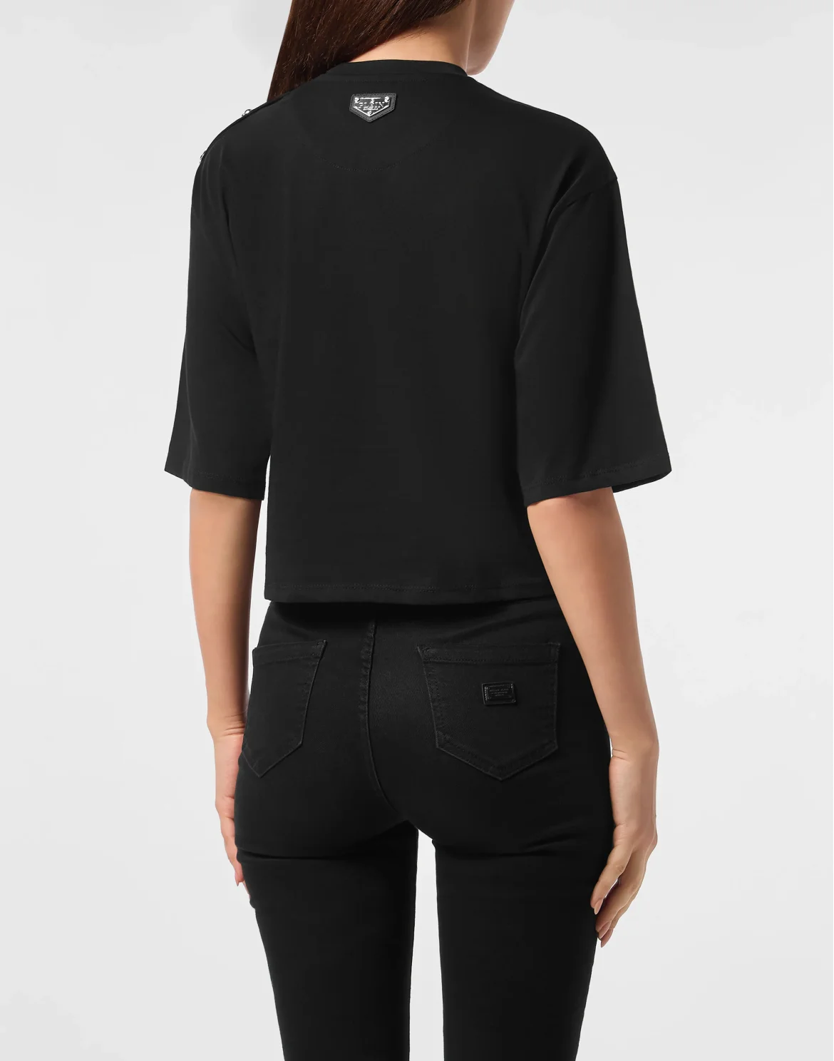 Cropped Round Neck T-Shirt 3D Teddy, цвет: Черный