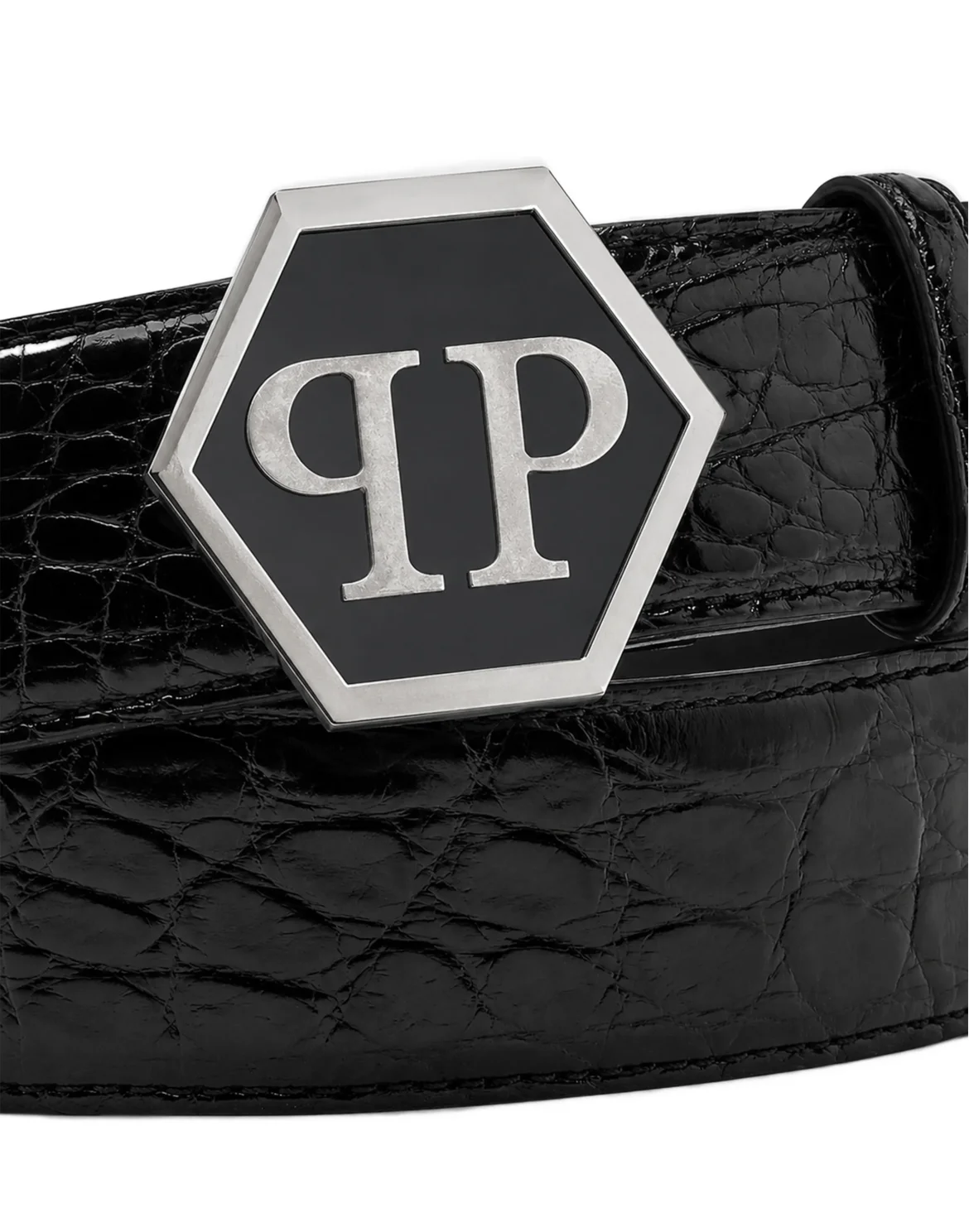 Leather Belt Cocco Hexagon, цвет: Черный