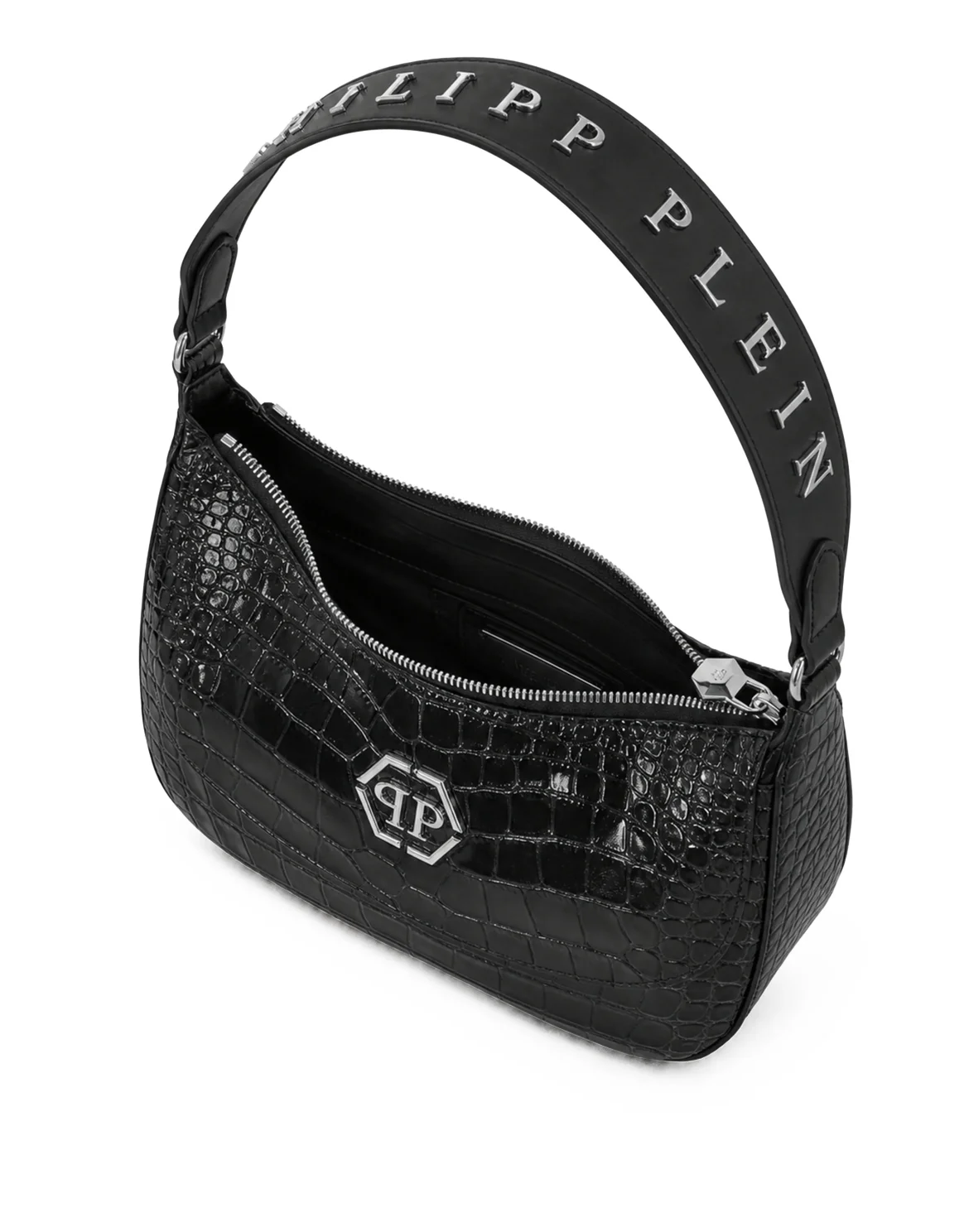 Leather Small Handle Bag Hexagon Cocco Print, цвет: Черный