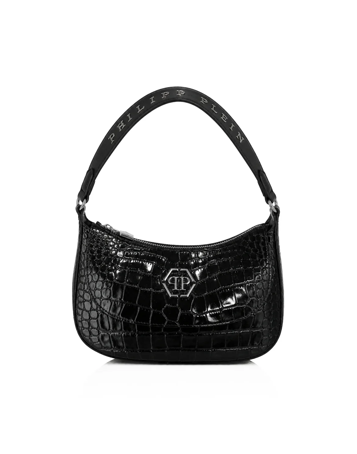 Leather Small Handle Bag Hexagon Cocco Print, цвет: Черный