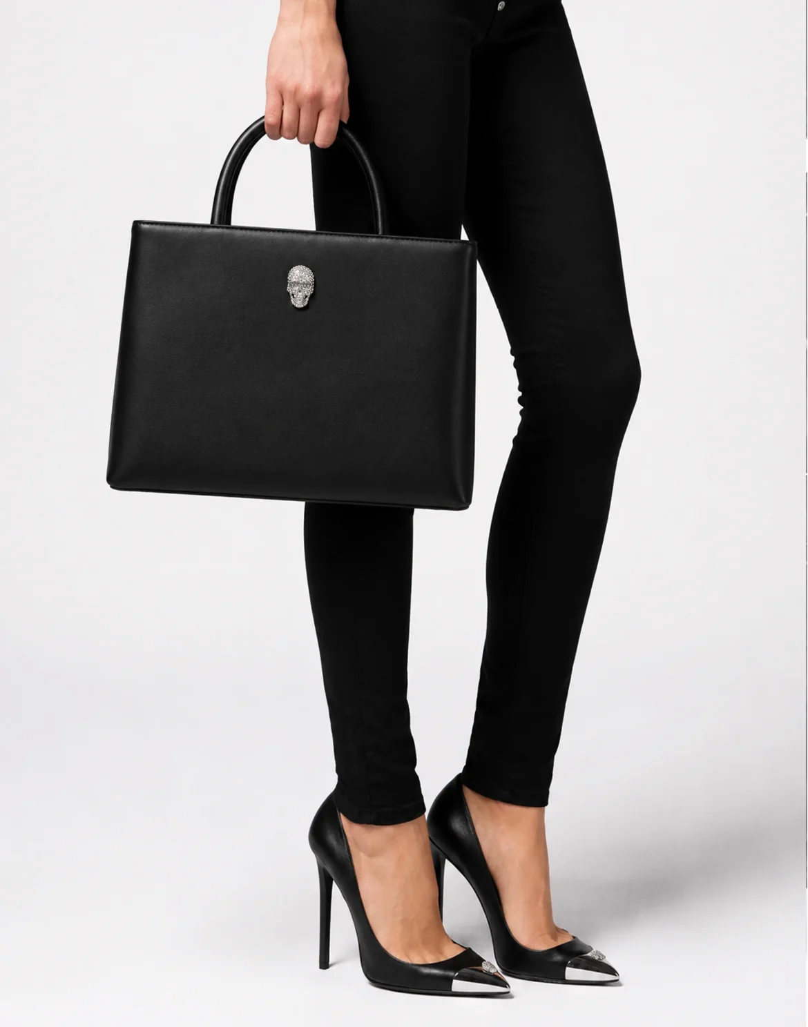 Leather Medium Handle Bag Skull Strass, цвет: Черный