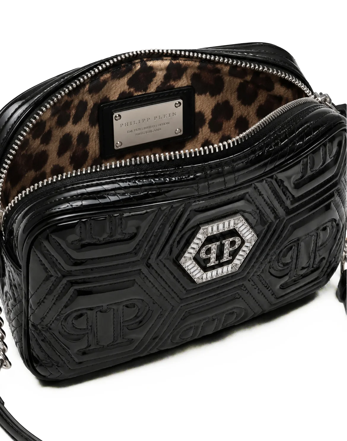 Leather Small Shoulder Bag Hexagon Matelasse, цвет: Черный