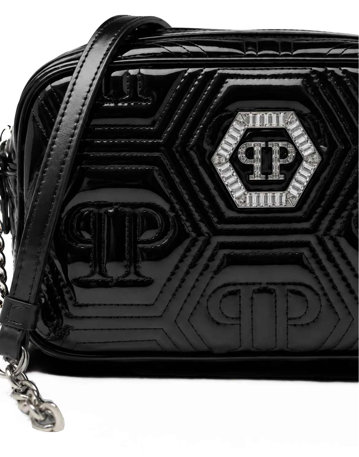 Leather Small Shoulder Bag Hexagon Matelasse, цвет: Черный
