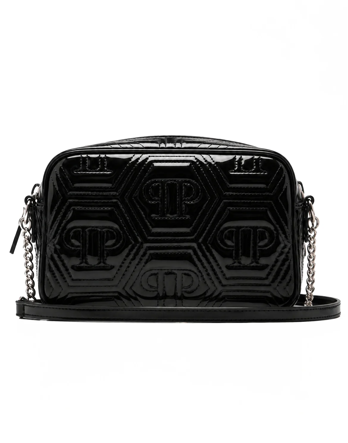 Leather Small Shoulder Bag Hexagon Matelasse, цвет: Черный