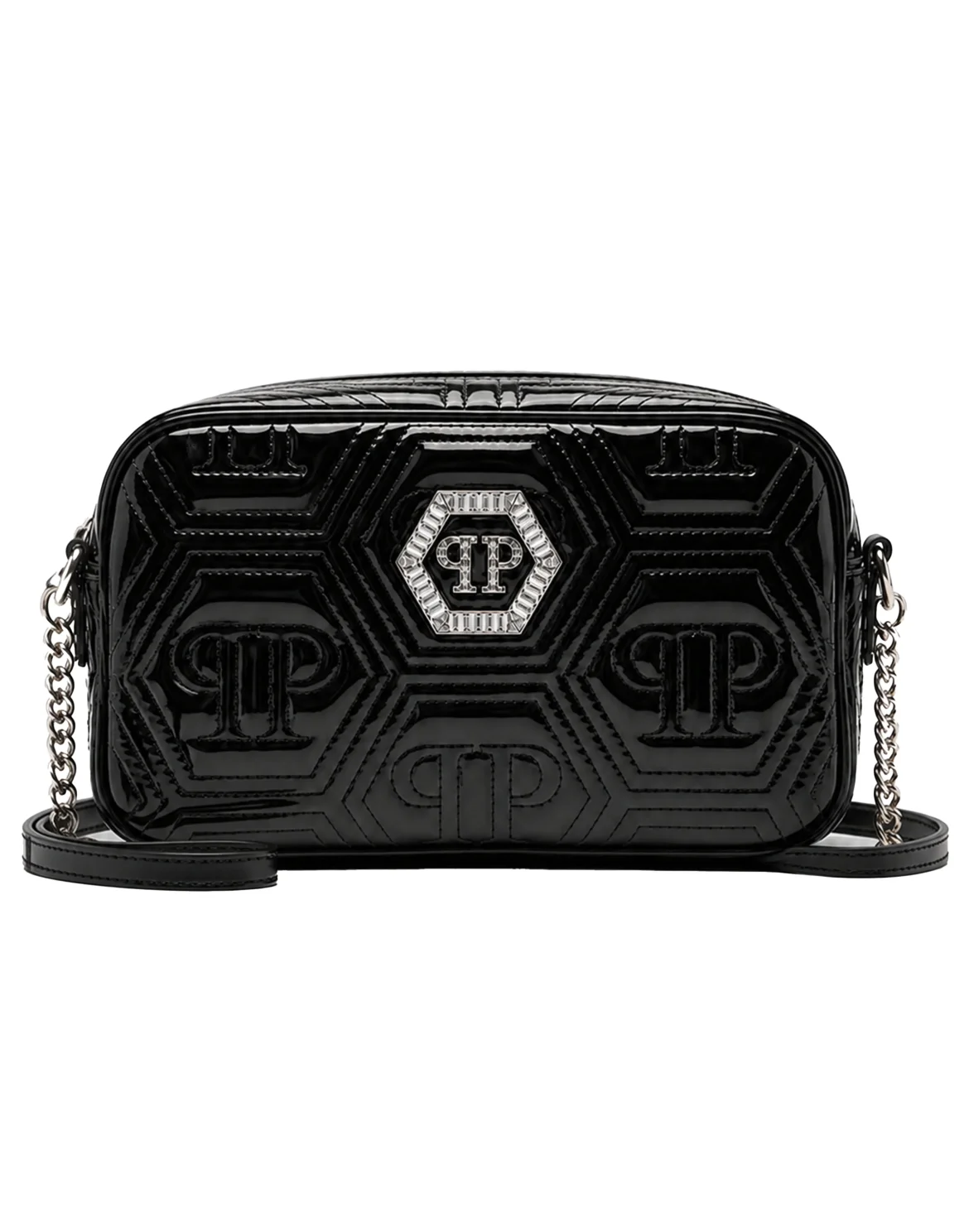 Leather Small Shoulder Bag Hexagon Matelasse, цвет: Черный