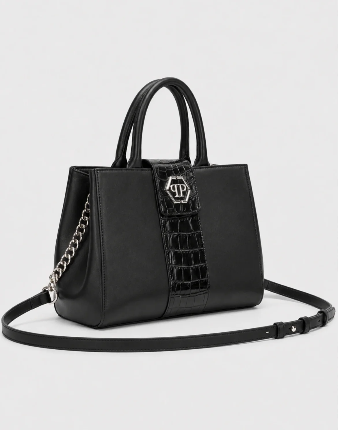 Nappa Handle Bag Hexagon Strass Cocco Cut, цвет: Черный