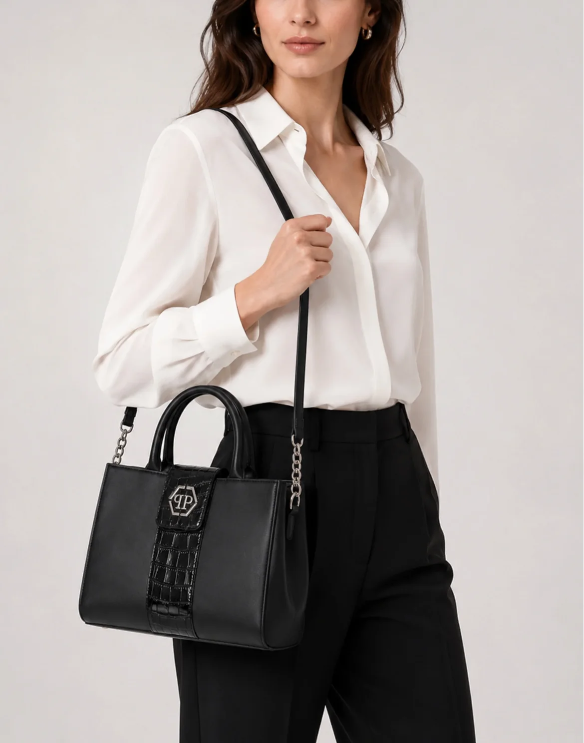 Nappa Handle Bag Hexagon Strass Cocco Cut, цвет: Черный