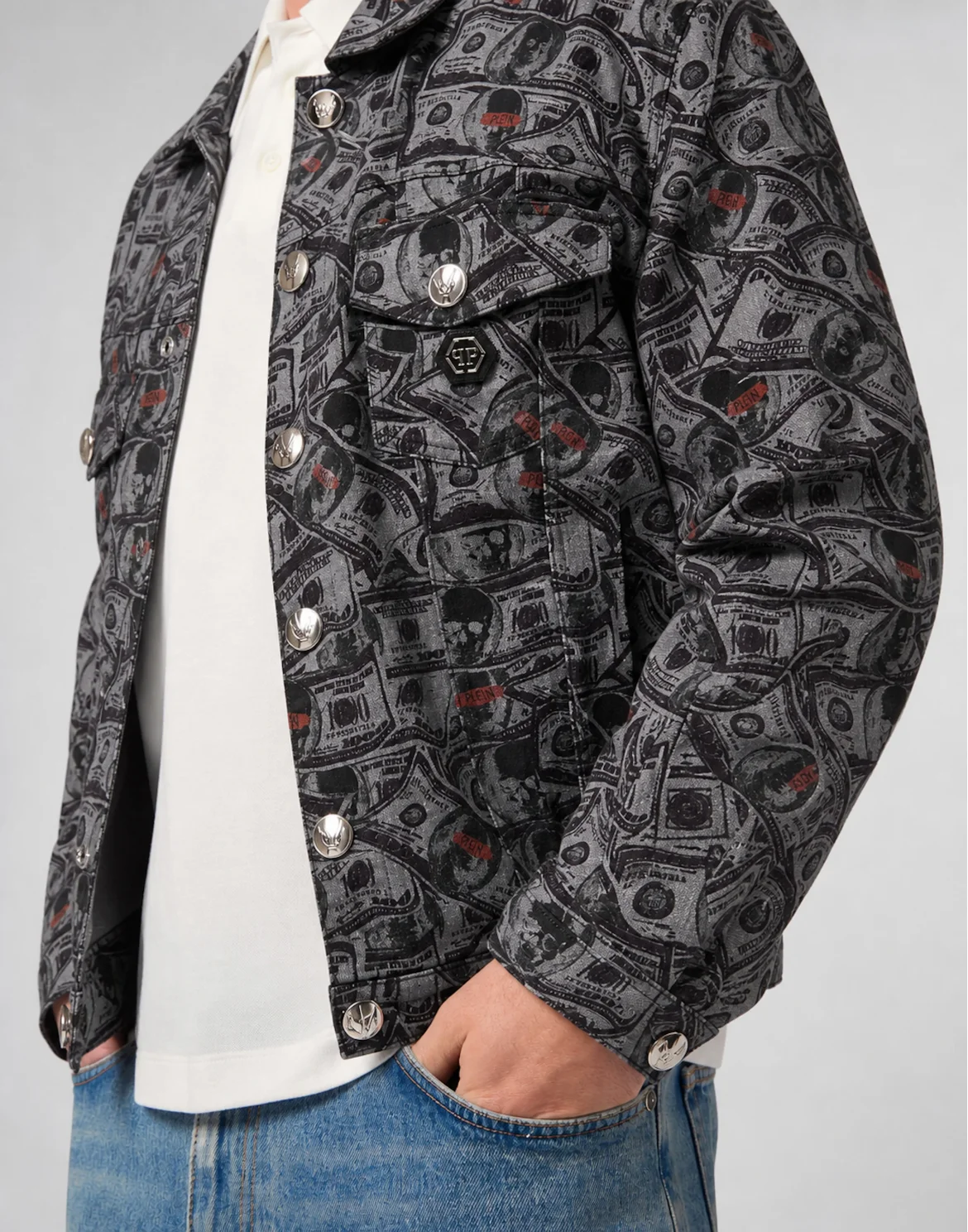 Denim Trucker Jacket Dollars, цвет: Серый