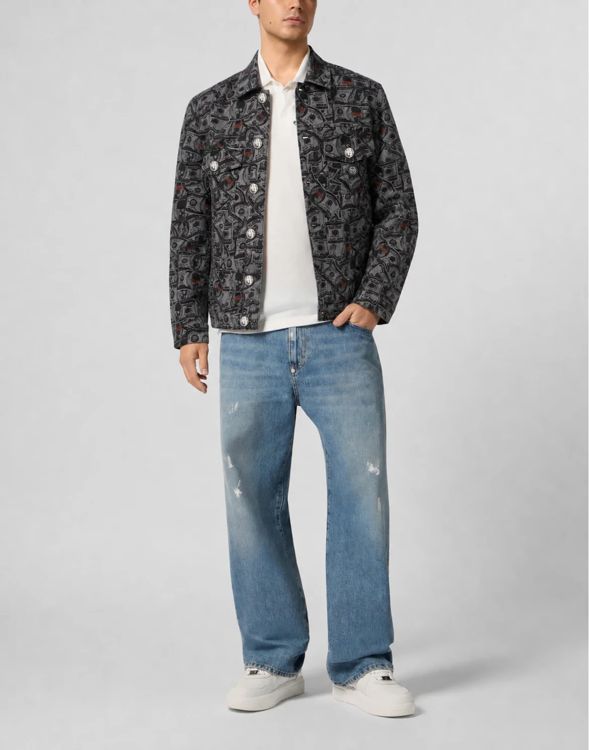 Denim Trucker Jacket Dollars, цвет: Серый