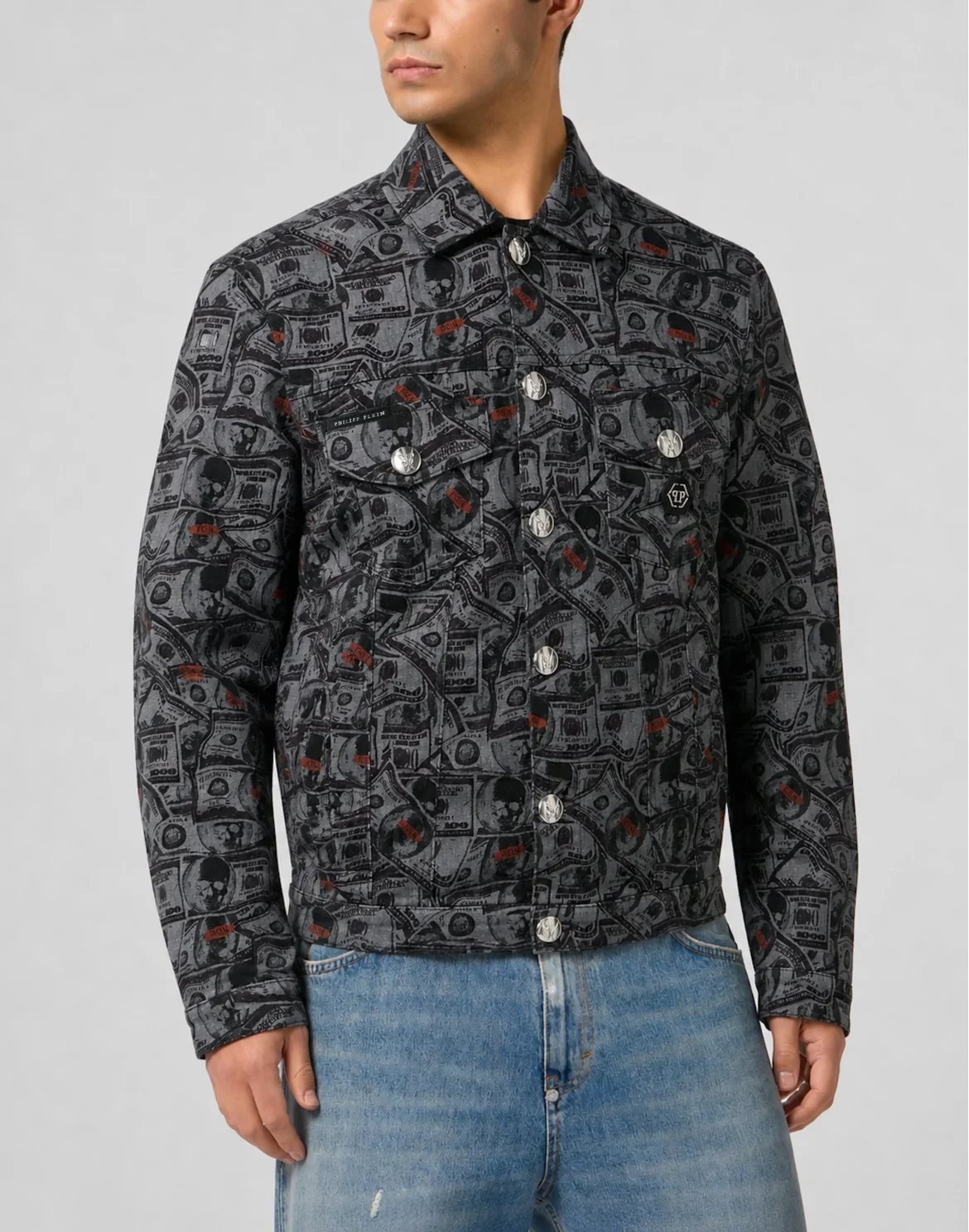 Denim Trucker Jacket Dollars, цвет: Серый