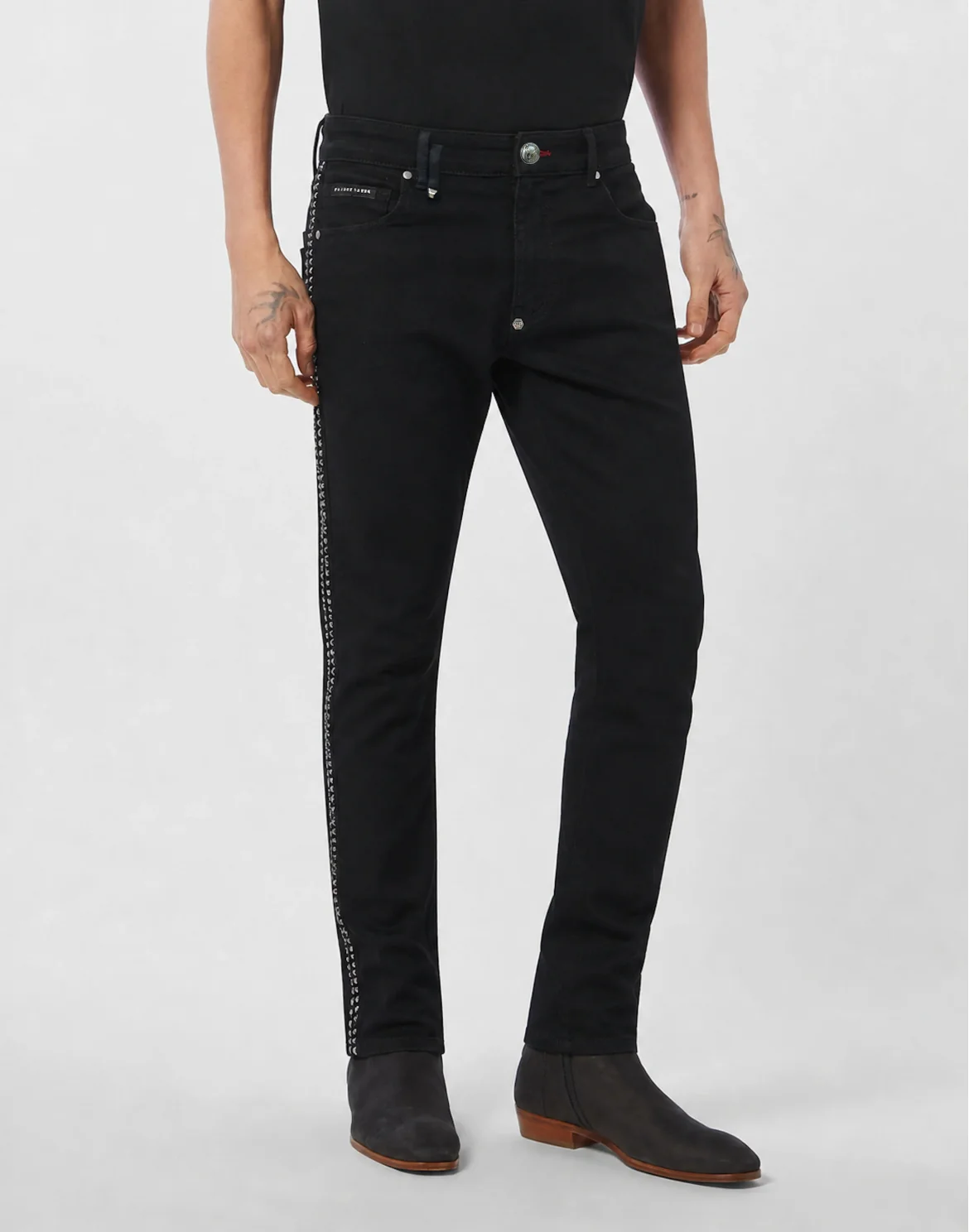 Straight Supreme Fit Jeans Studs, цвет: Черный