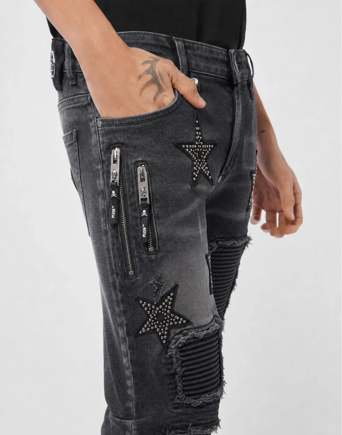 Rock Star Fit Jeans Leather Stars, цвет: Серый