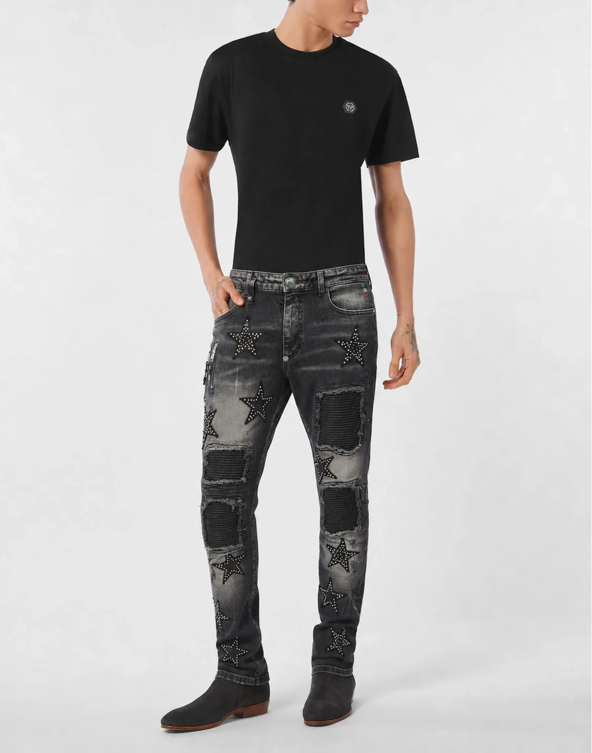 Rock Star Fit Jeans Leather Stars, цвет: Серый
