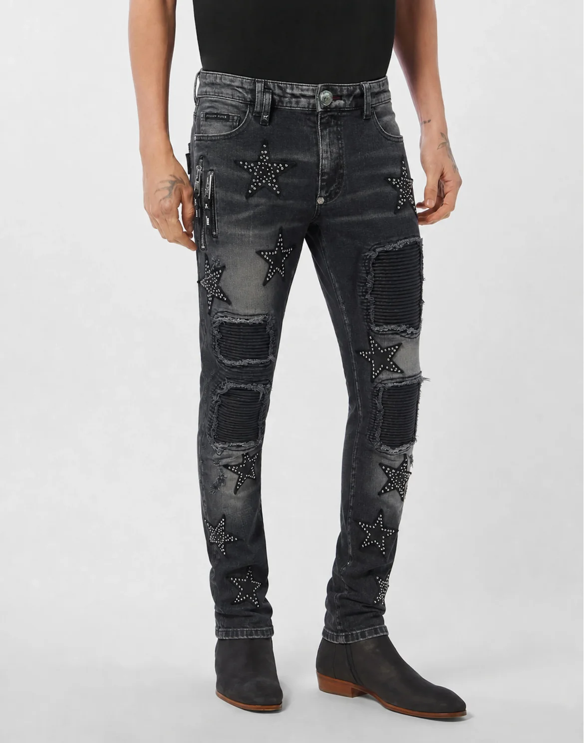 Rock Star Fit Jeans Leather Stars, цвет: Серый