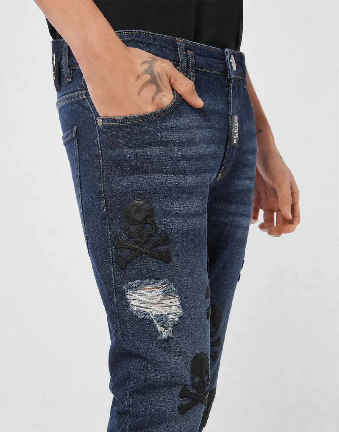 Straight Supreme Fit Jeans Leather Skulls, цвет: Синий