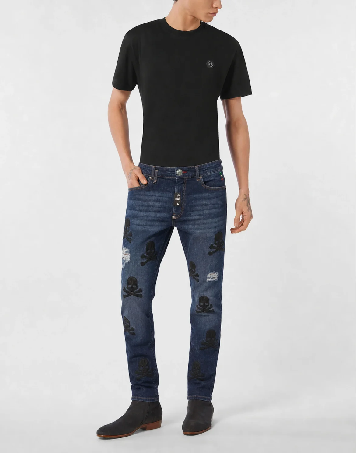 Straight Supreme Fit Jeans Leather Skulls, цвет: Синий