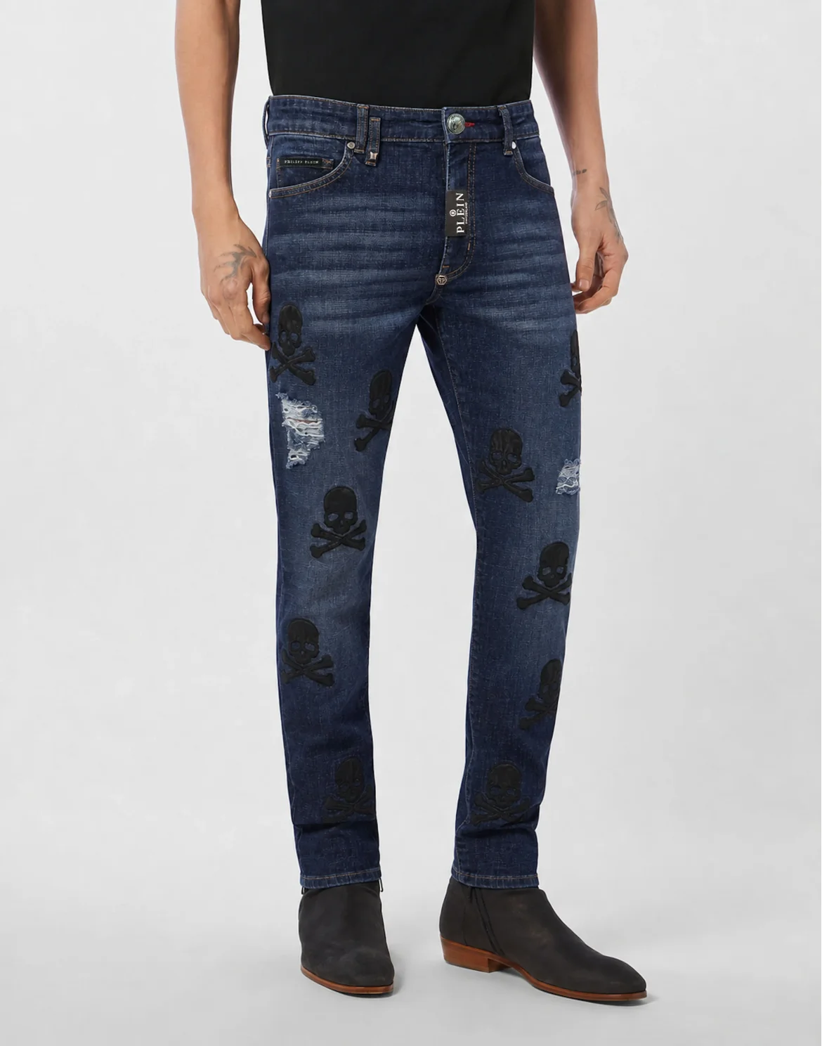 Straight Supreme Fit Jeans Leather Skulls, цвет: Синий
