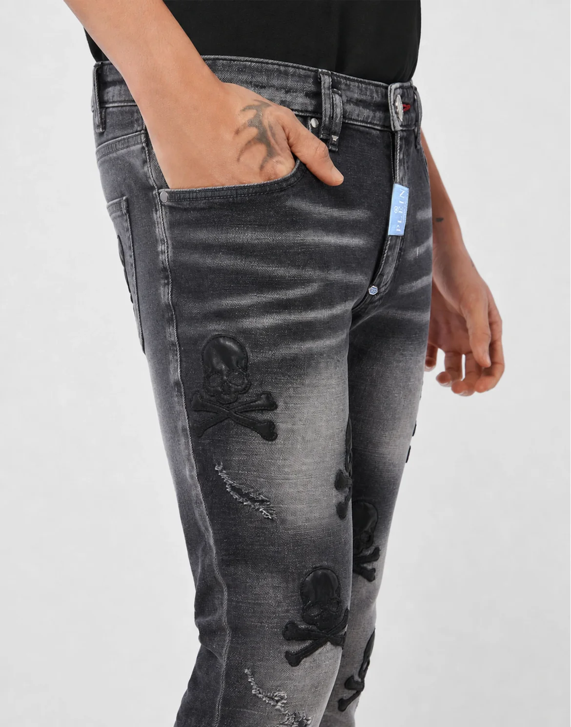 Straight Supreme Fit Jeans Leather Skulls, цвет: Серый