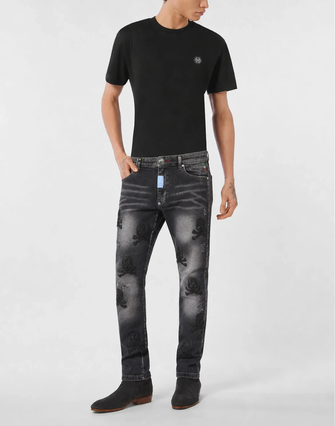 Straight Supreme Fit Jeans Leather Skulls, цвет: Серый