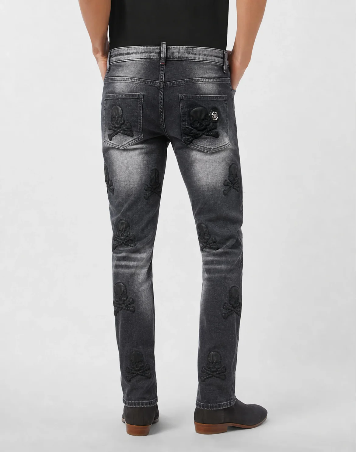 Straight Supreme Fit Jeans Leather Skulls, цвет: Серый