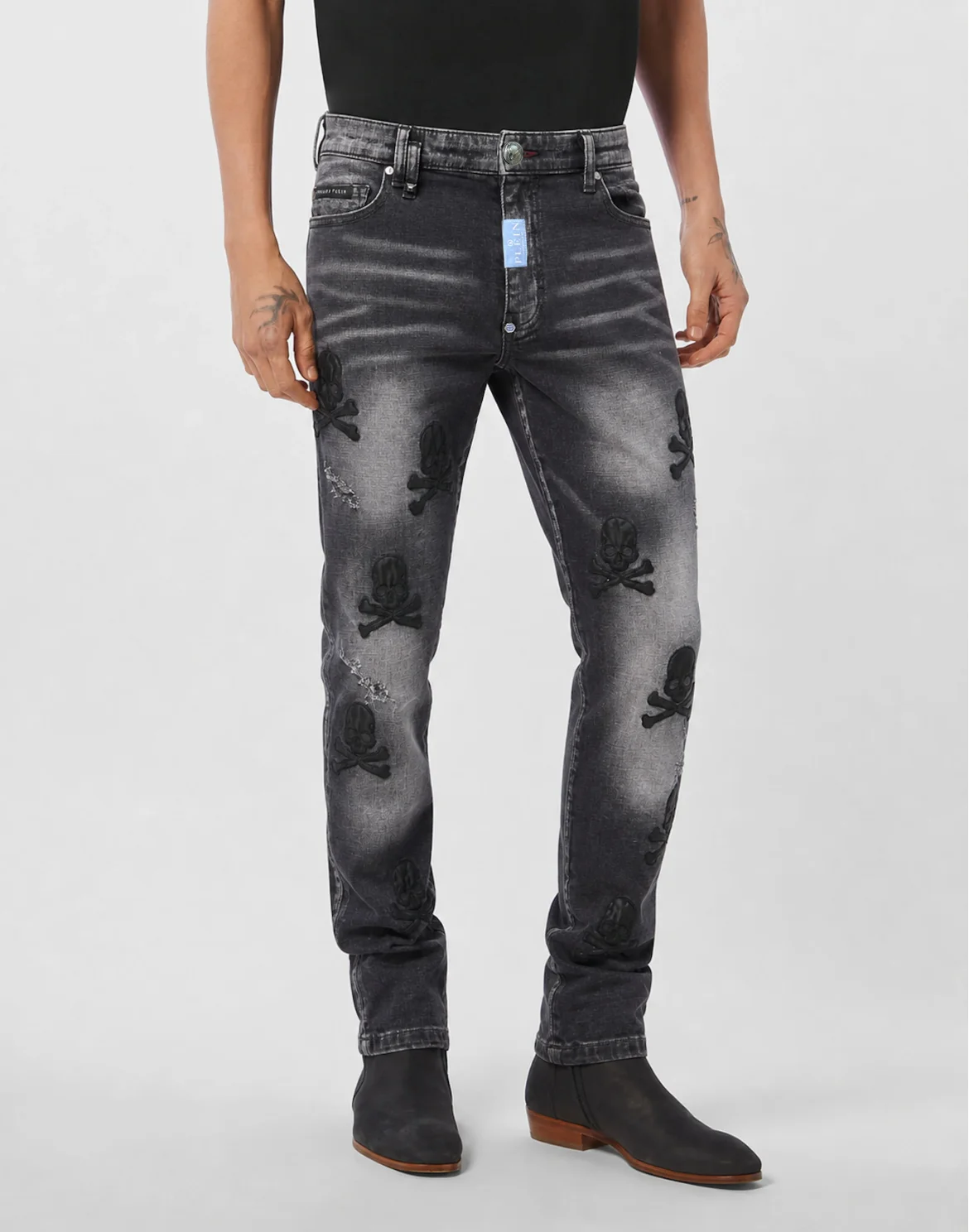 Straight Supreme Fit Jeans Leather Skulls, цвет: Серый