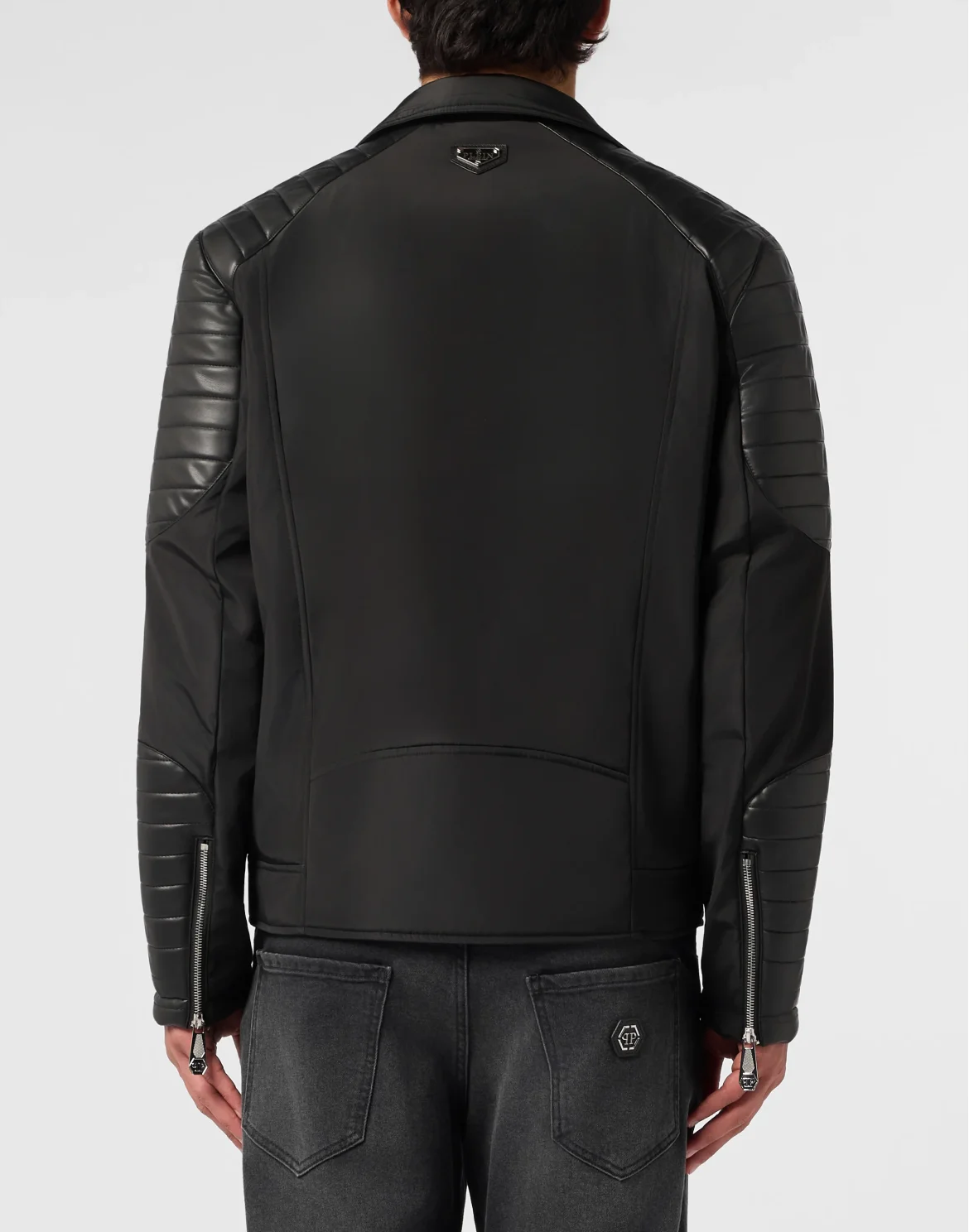 Nylon Biker Jacket Eco Leather Inserts, цвет: Черный