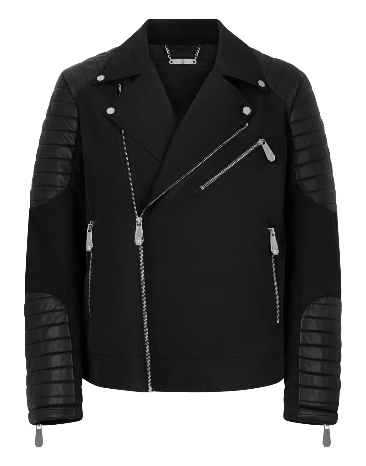 Nylon Biker Jacket Eco Leather Inserts, цвет: Черный