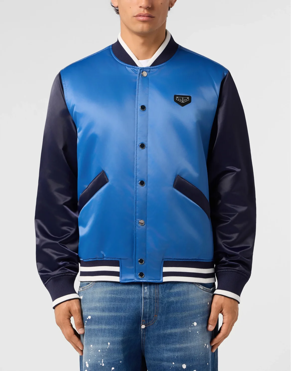 Satin College Bomber Plein Logo, цвет: Синий