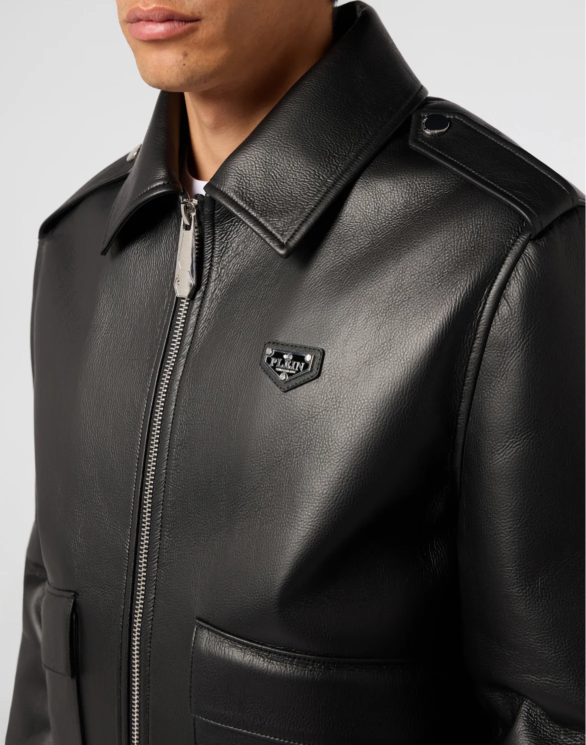 Eco Leather Aviator Jacket, цвет: Черный