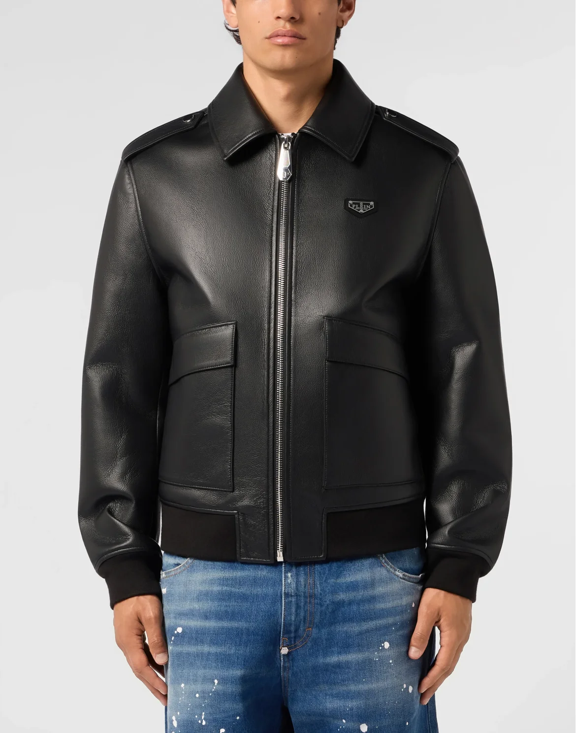 Eco Leather Aviator Jacket, цвет: Черный