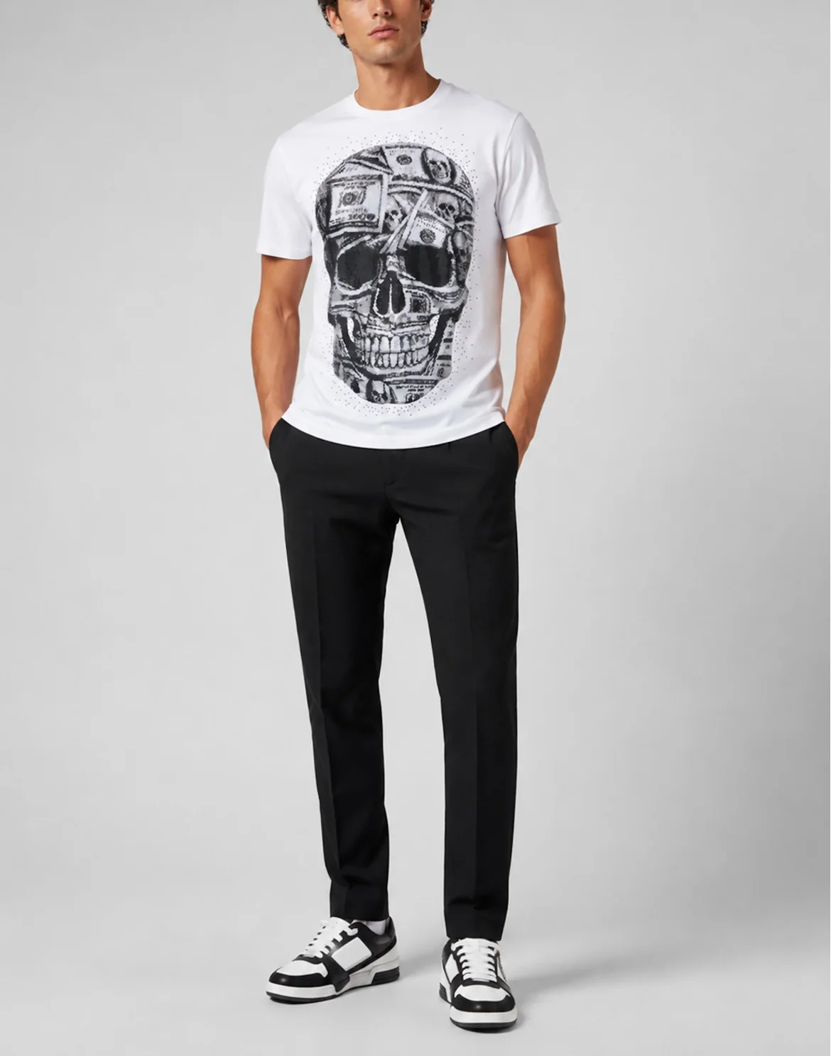 Jersey Round Neck T-Shirt SS Skull Dollar Stones, цвет: Белый