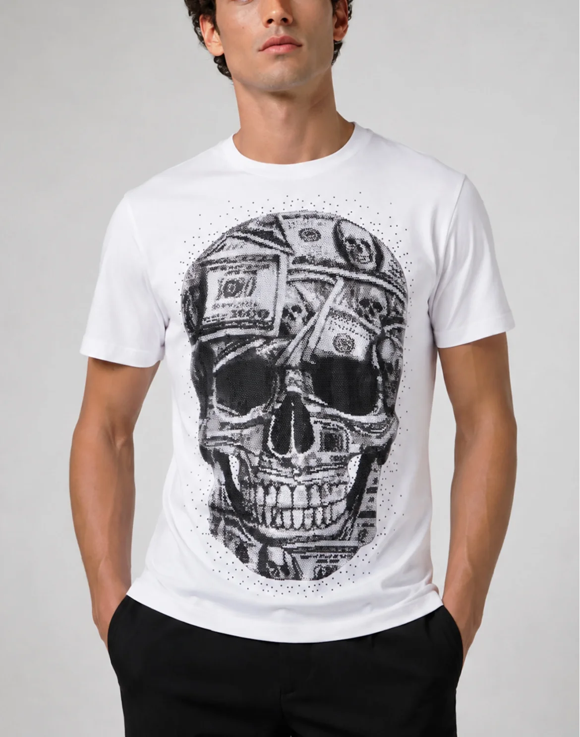 Jersey Round Neck T-Shirt SS Skull Dollar Stones, цвет: Белый