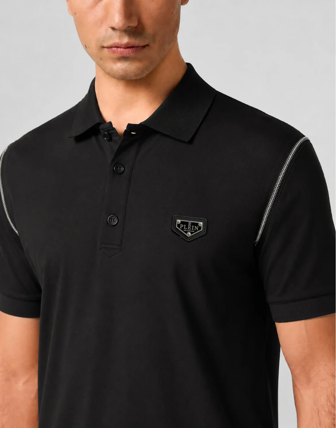 Polo T-Shirt Zippers On Sleeves, цвет: Черный
