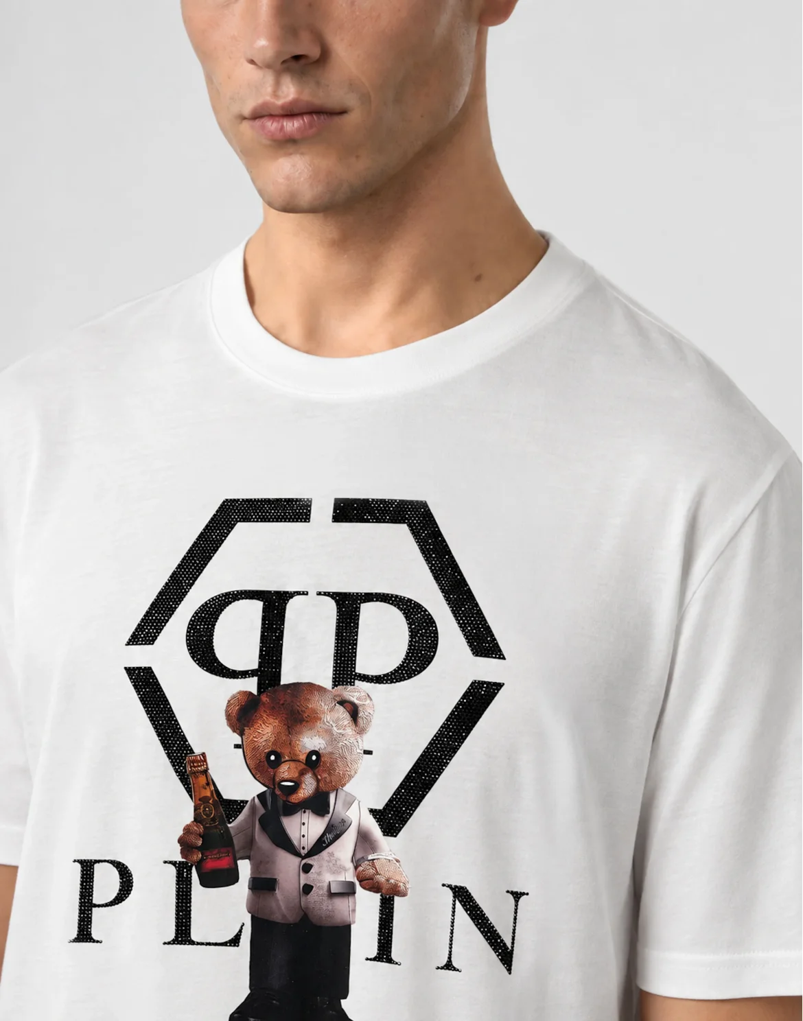 Cotton T-Shirt Teddy Plein Logo, цвет: Белый