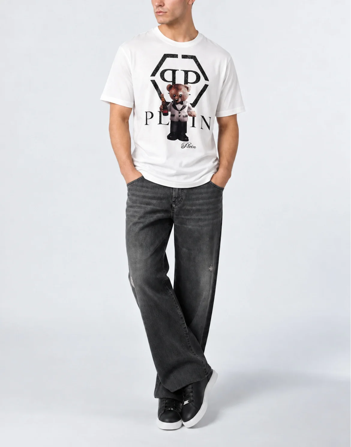 Cotton T-Shirt Teddy Plein Logo, цвет: Белый