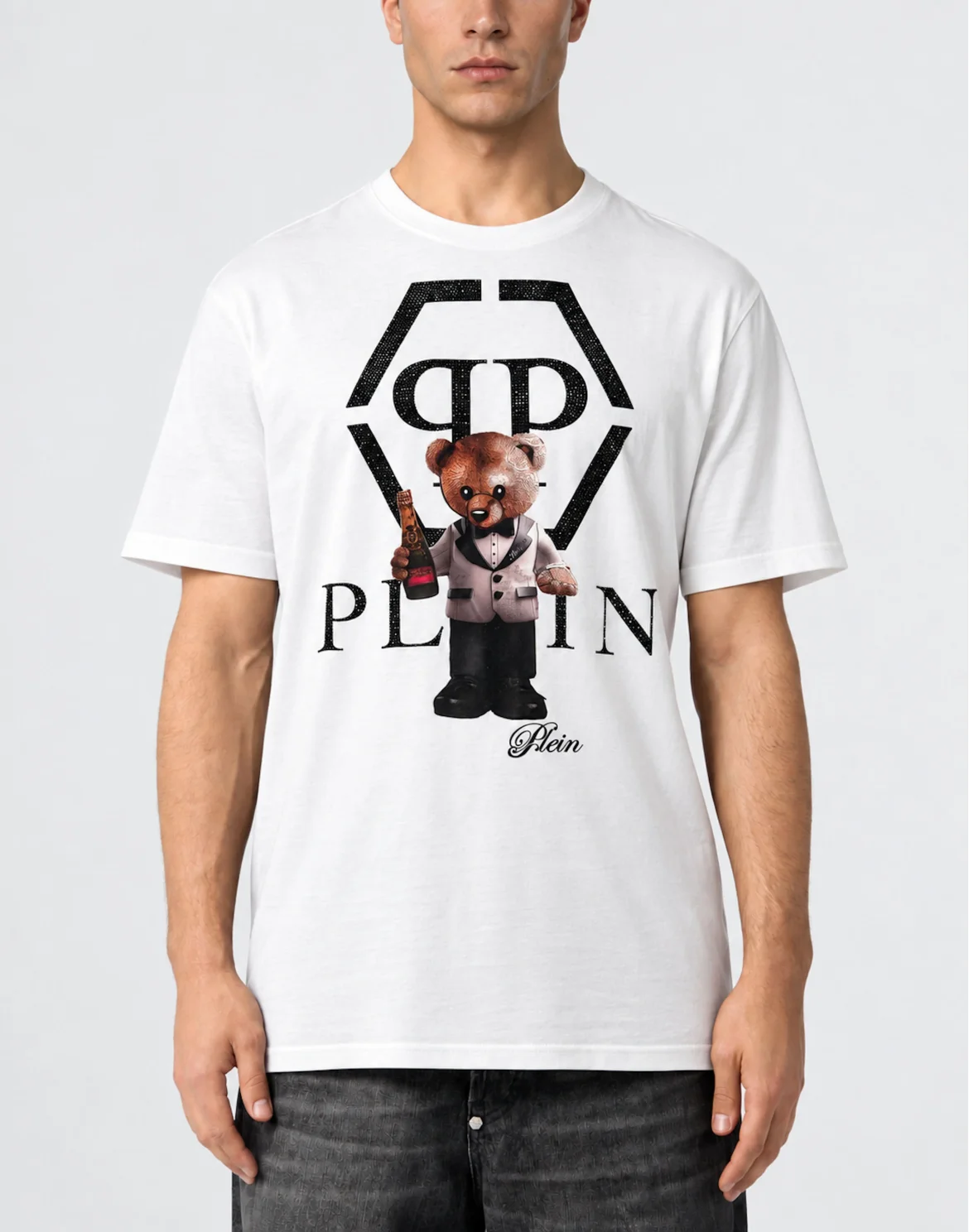 Cotton T-Shirt Teddy Plein Logo, цвет: Белый
