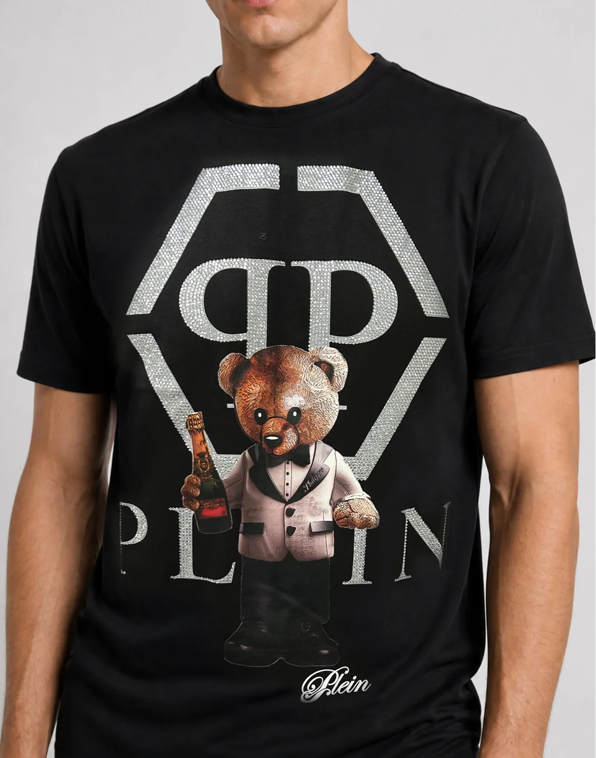 Cotton T-Shirt Teddy Plein Logo, цвет: Черный