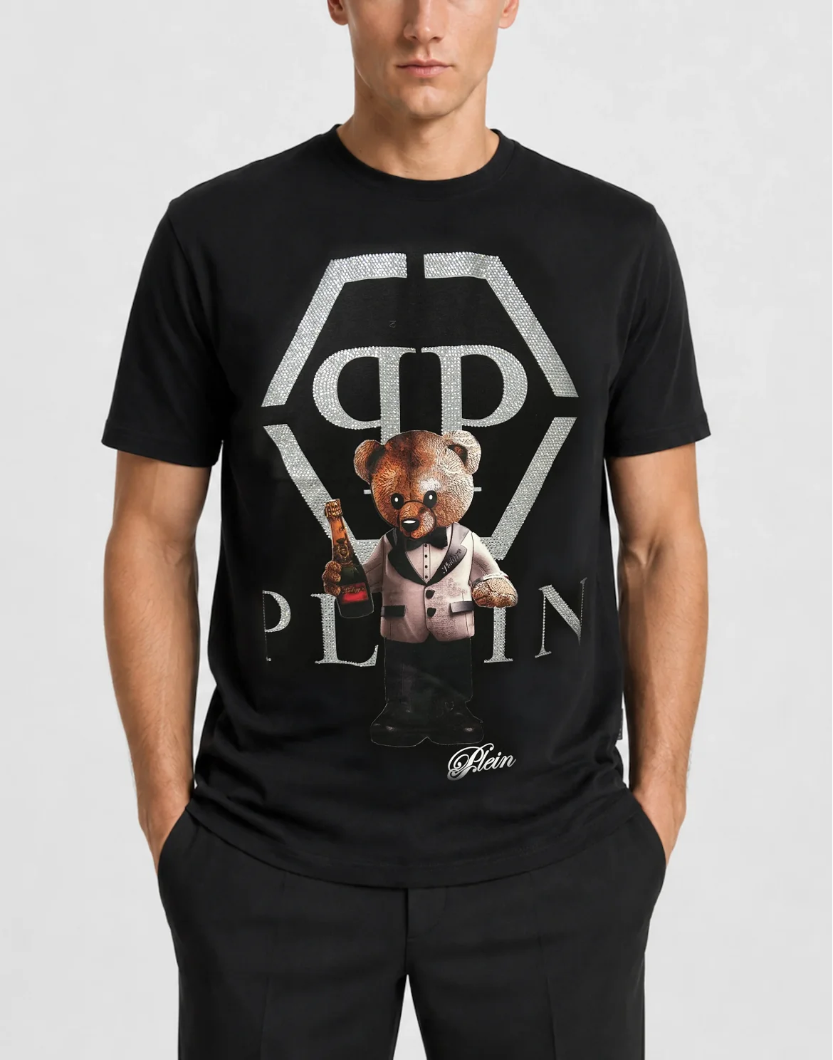 Cotton T-Shirt Teddy Plein Logo, цвет: Черный