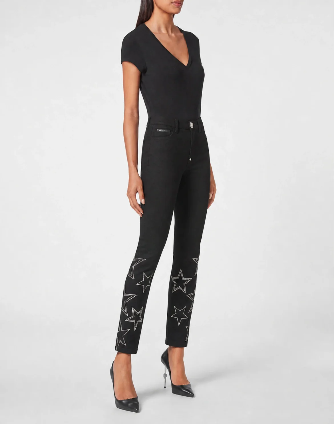 Slim Fit Jeans Star Studs And Strass, цвет: Черный