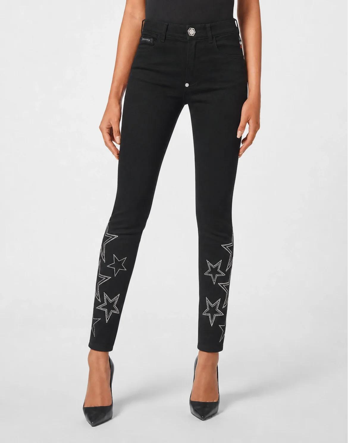 Slim Fit Jeans Star Studs And Strass, цвет: Черный
