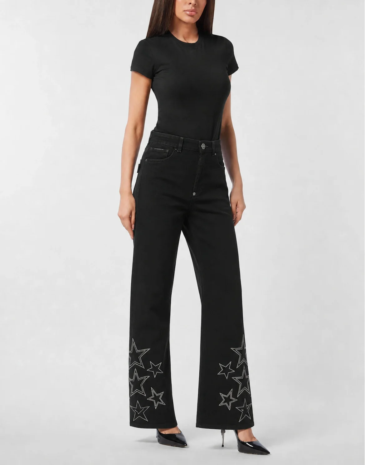 Straight Fit Jeans Star Studs And Strass, цвет: Черный