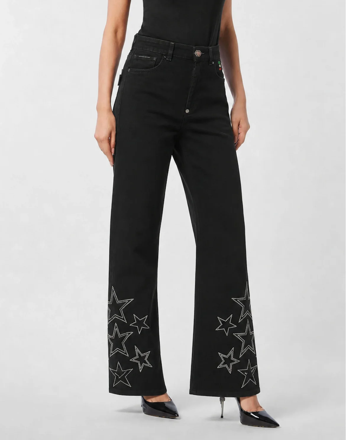 Straight Fit Jeans Star Studs And Strass, цвет: Черный
