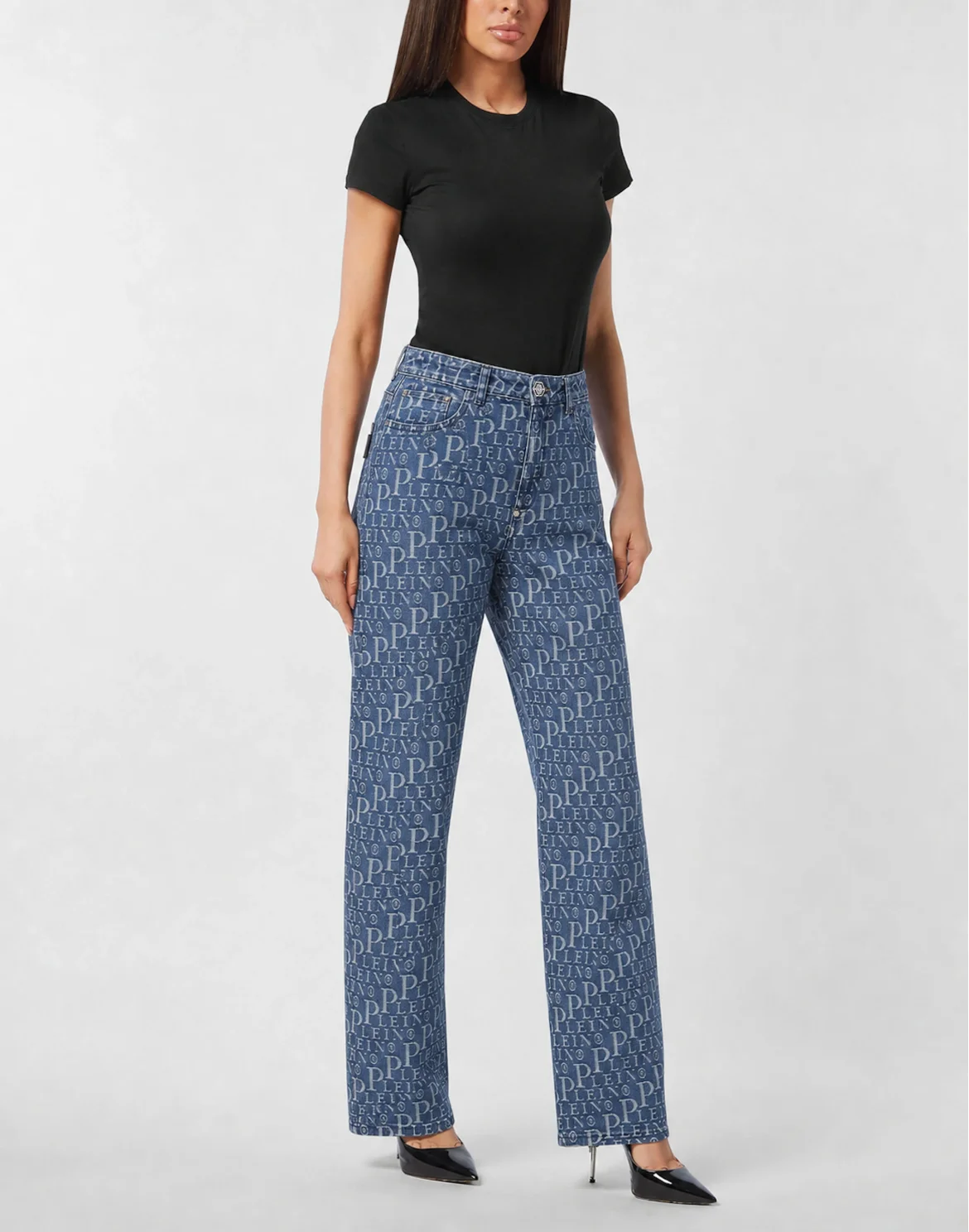 Straight Fit Jeans Diagonal Logo Laser, цвет: Синий