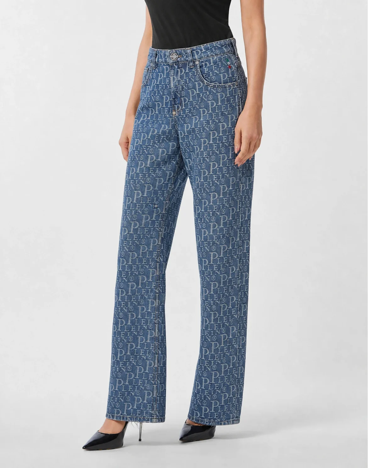 Straight Fit Jeans Diagonal Logo Laser, цвет: Синий