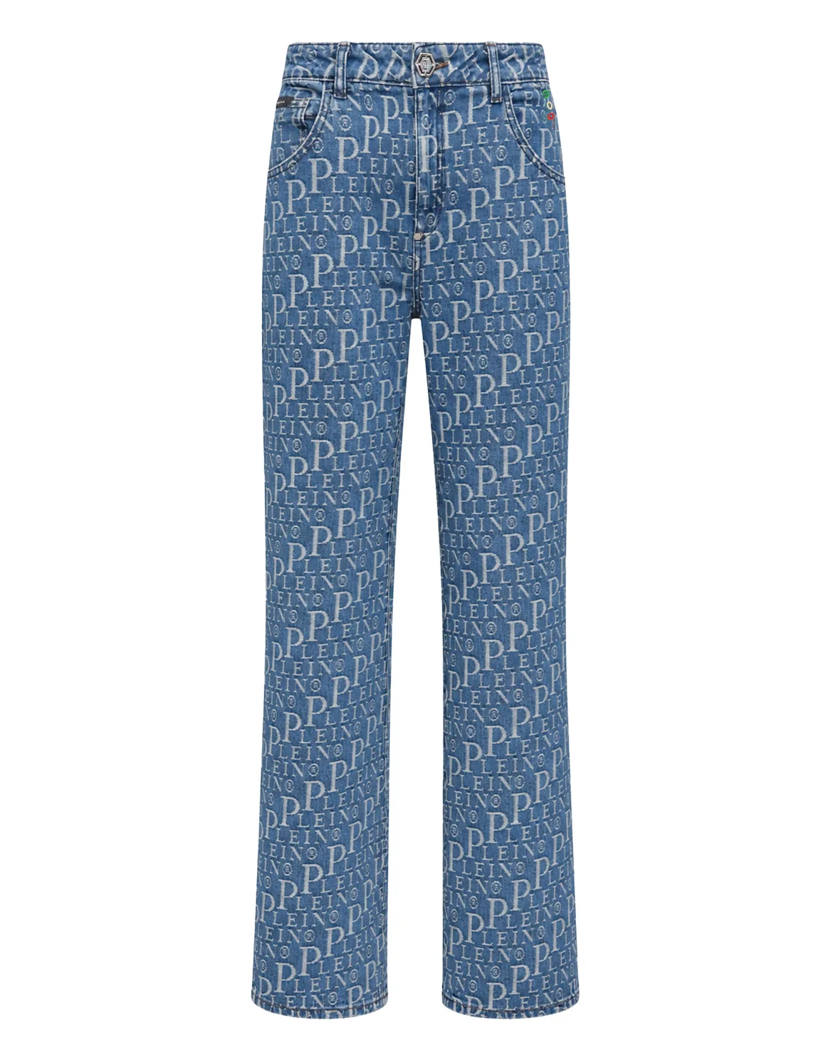 Straight Fit Jeans Diagonal Logo Laser, цвет: Синий
