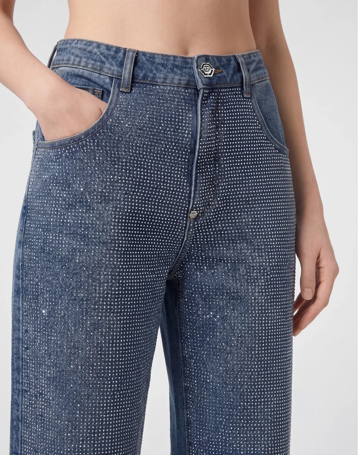 Straight Fit Jeans Full Crystal Strass, цвет: Синий
