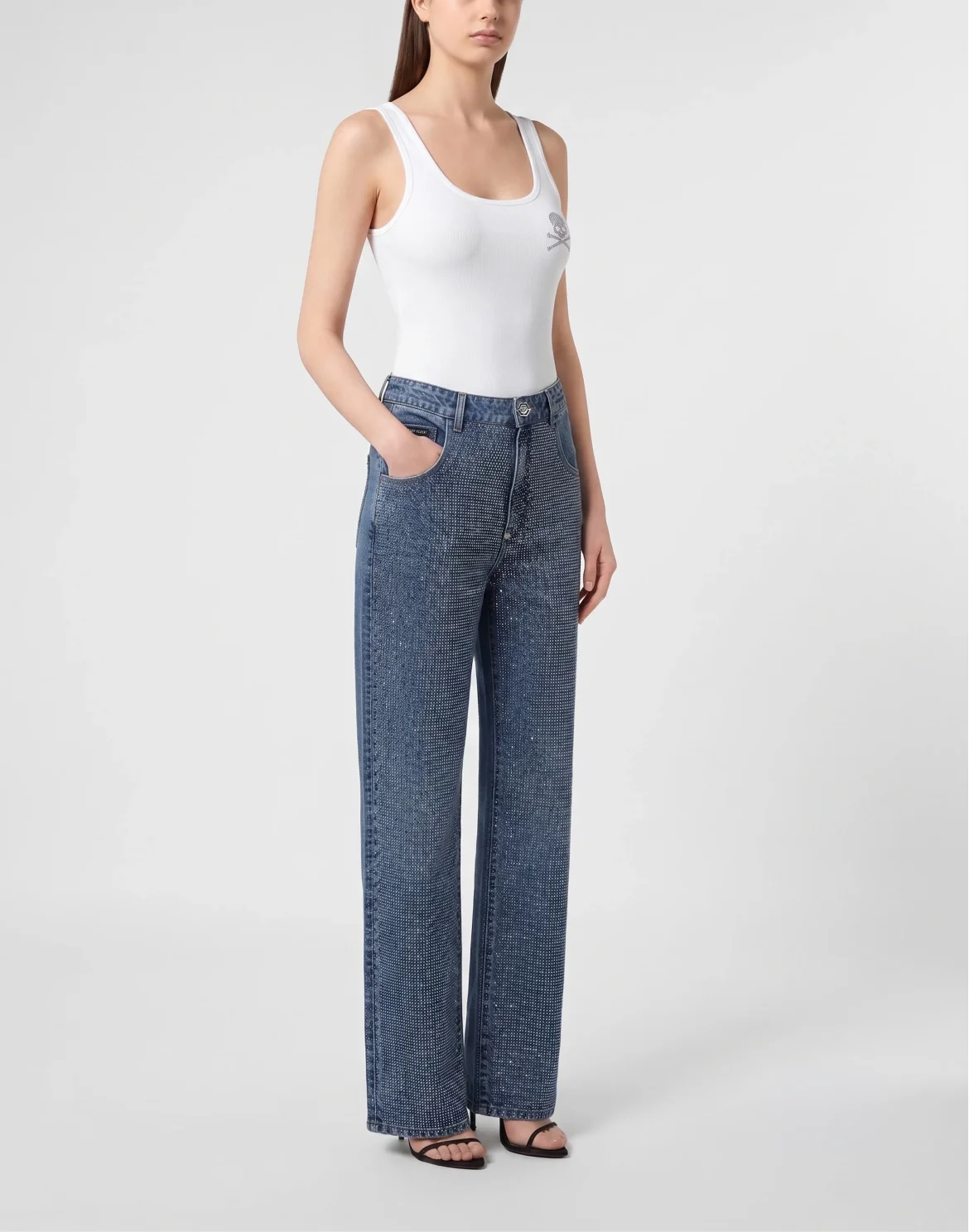 Straight Fit Jeans Full Crystal Strass, цвет: Синий